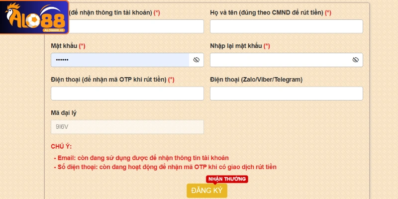Nhập thông tin đăng ký tài khoản Alo88 Nhập thông tin đăng ký tài khoản Alo88